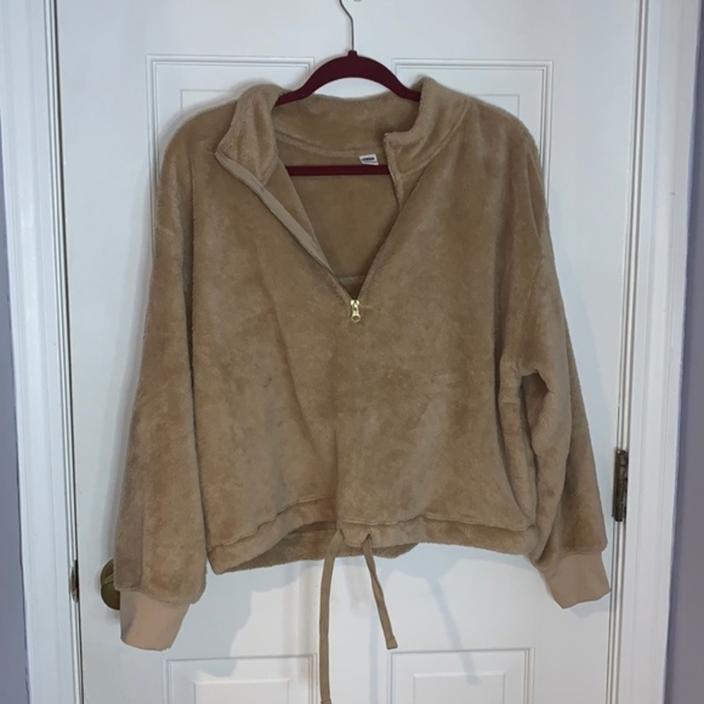 Old navy fluffy quarter zip brown nude hoodie